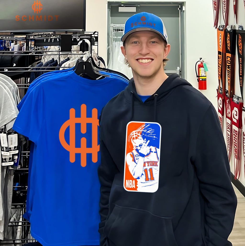 New York Knicks Jalen Brunson with NBA logo shirt