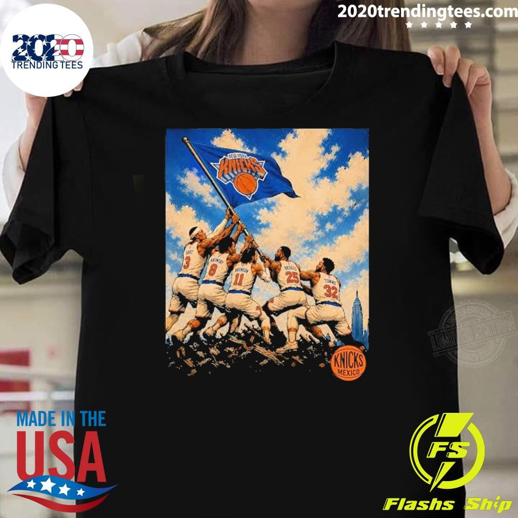 New York Knicks Nba Playoffs 2026 Team Flag Raising Heroic Nyc Skyline Shirt