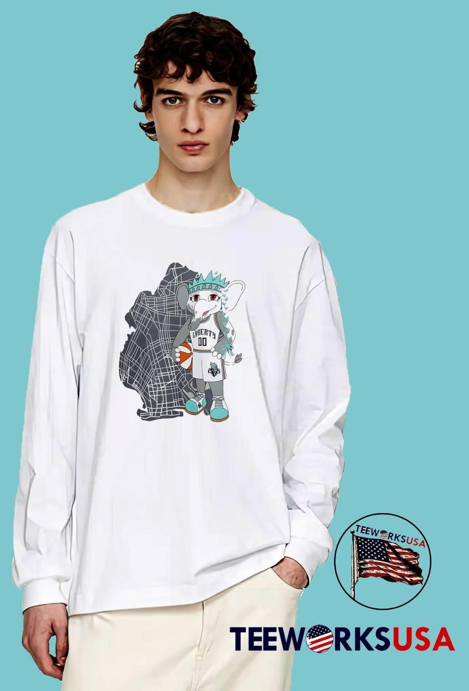 New York Liberty Elephant Mascot Jersey Map Graphic shirt