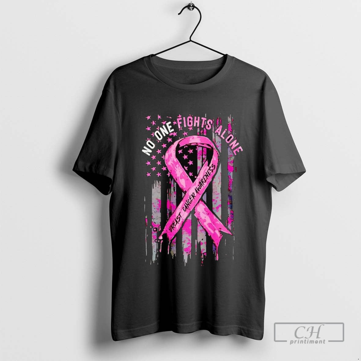 No One Fights Alone Breast Cancer Awareness Us Flag