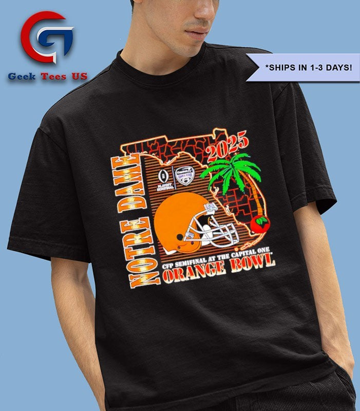 Notre Dame Fighting CFP Semifinal Irish Orange Bowl 2026 state helmet T-shirt