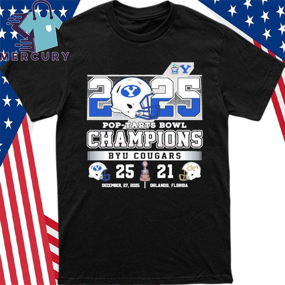 BYU Cougars Beat 25-21 Georgia Tech Yellow Jackets 2025 Pop-Tarts Bowl Champions Helmet Shirt