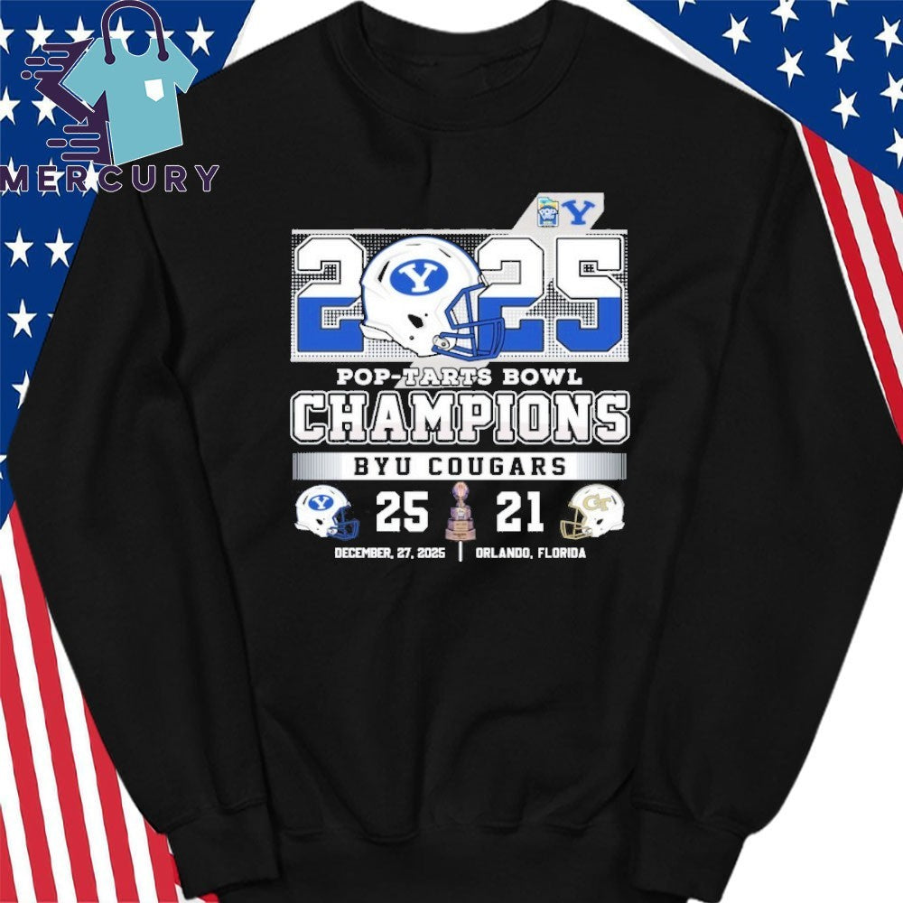BYU Cougars Beat 25-21 Georgia Tech Yellow Jackets 2025 Pop-Tarts Bowl Champions Helmet Shirt