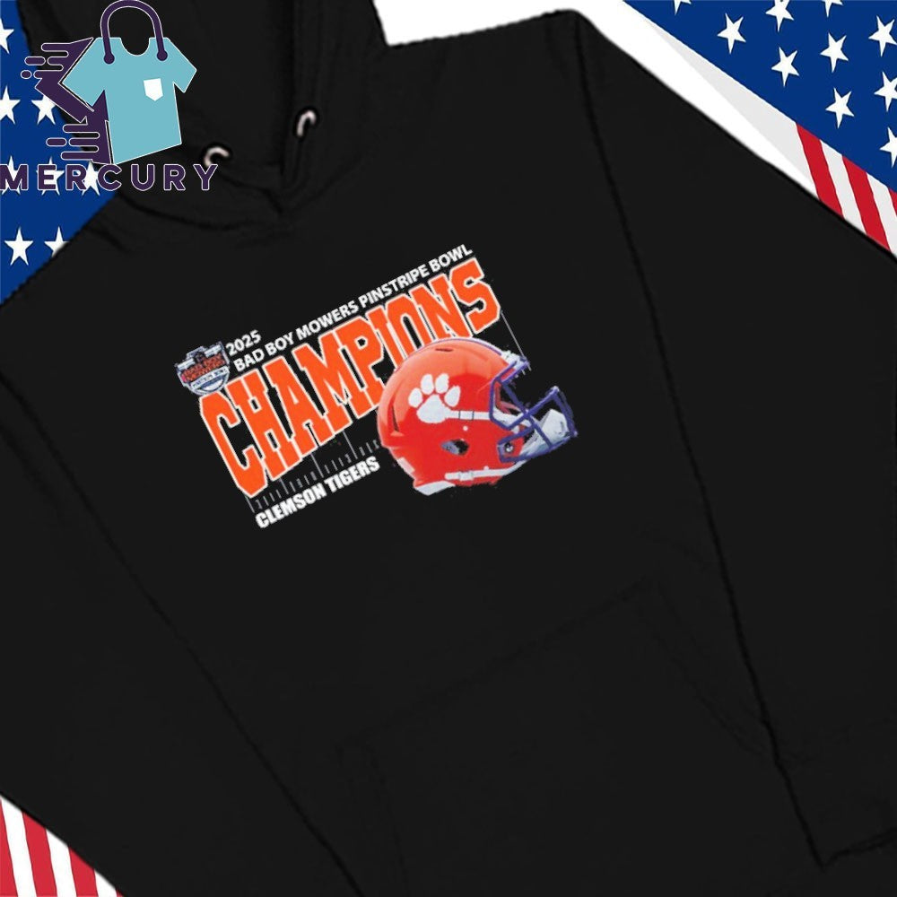 Clemson Tigers Football 2025 Bad Boy Mowers Pinstripe Bowl Champions Helmet Shirt