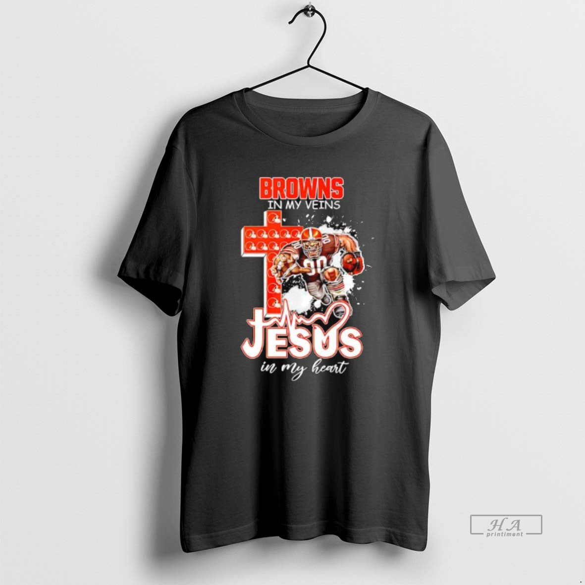 Official Cleveland Browns In My Veins Jesus In My Heart Features A Football Player Logos T-Shirts, Hoodie, Sweatshirt