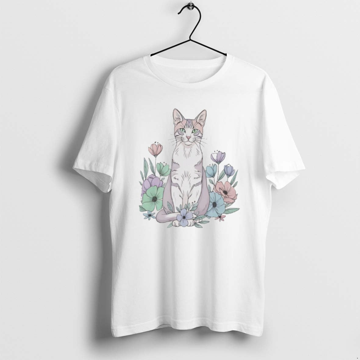 Official Cute Sitting Cat In Floral Garden Watercolor T-Shirts, Hoodie, Sweatshirt | AU01DripNestTees.com