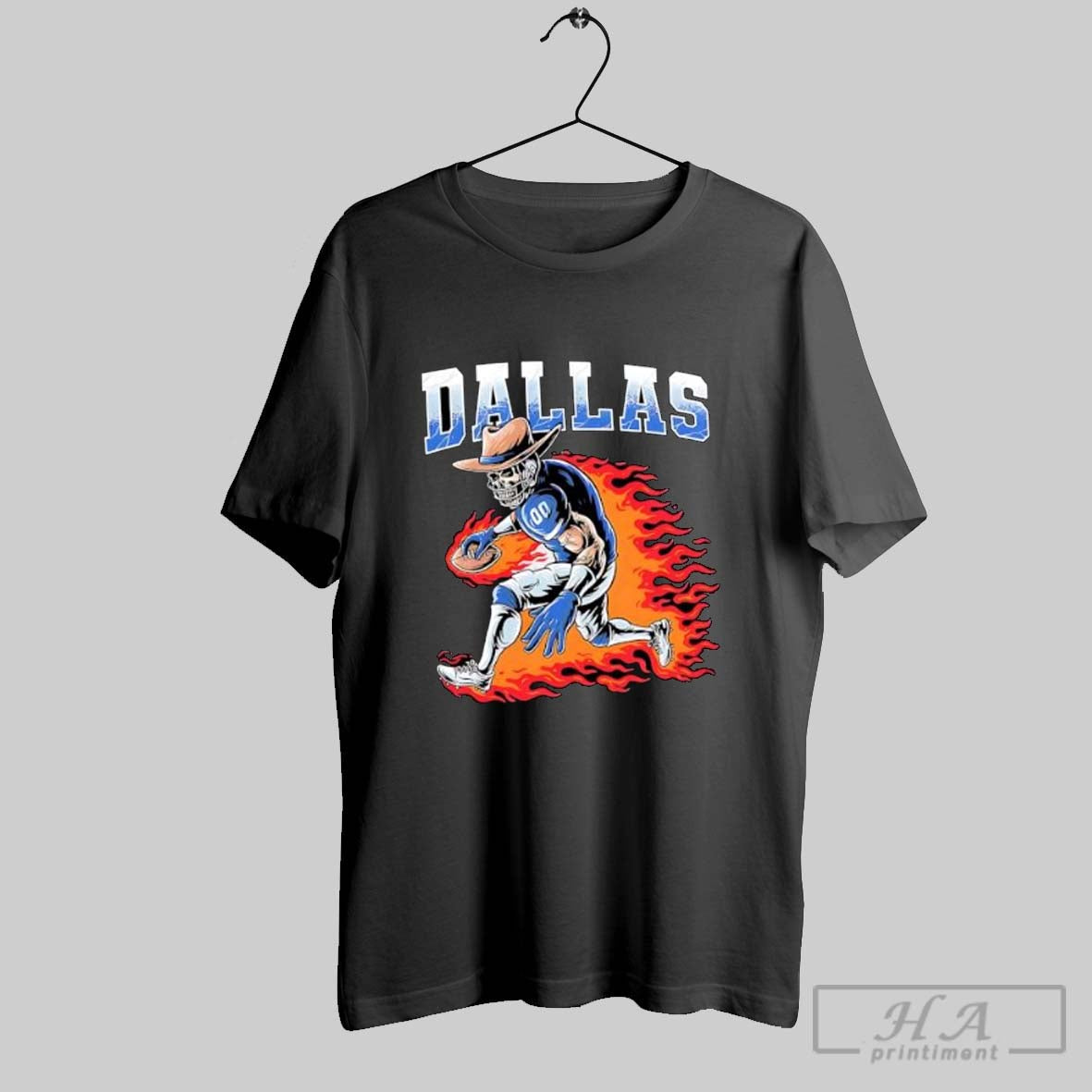 Official Dallas Football Flaming Cowboy Skeleton Player Posters Black