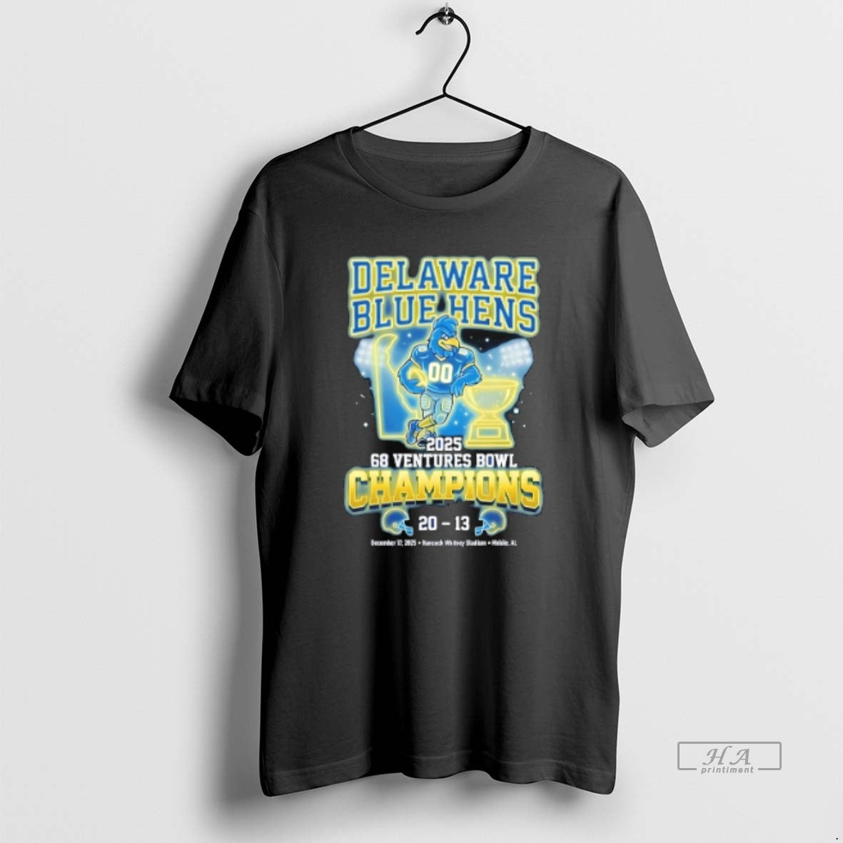 Official Delaware Blue Hens 2025 68 Ventures Bowl Champions Score Neon T-Shirts, Hoodie, Sweatshirt | AU01DripNestTees.com