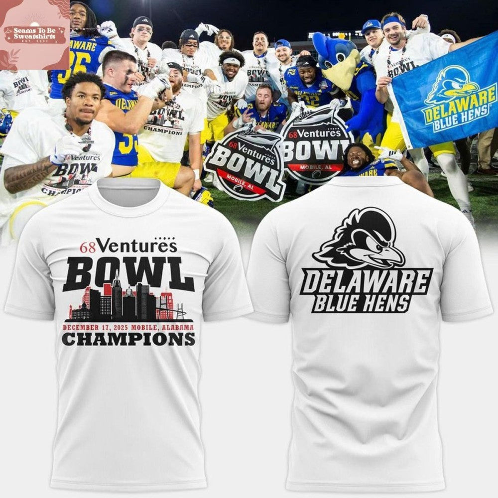 Delaware Blue Hens 68 Ventures Bowl Champions 2025 Two Sided Shirt