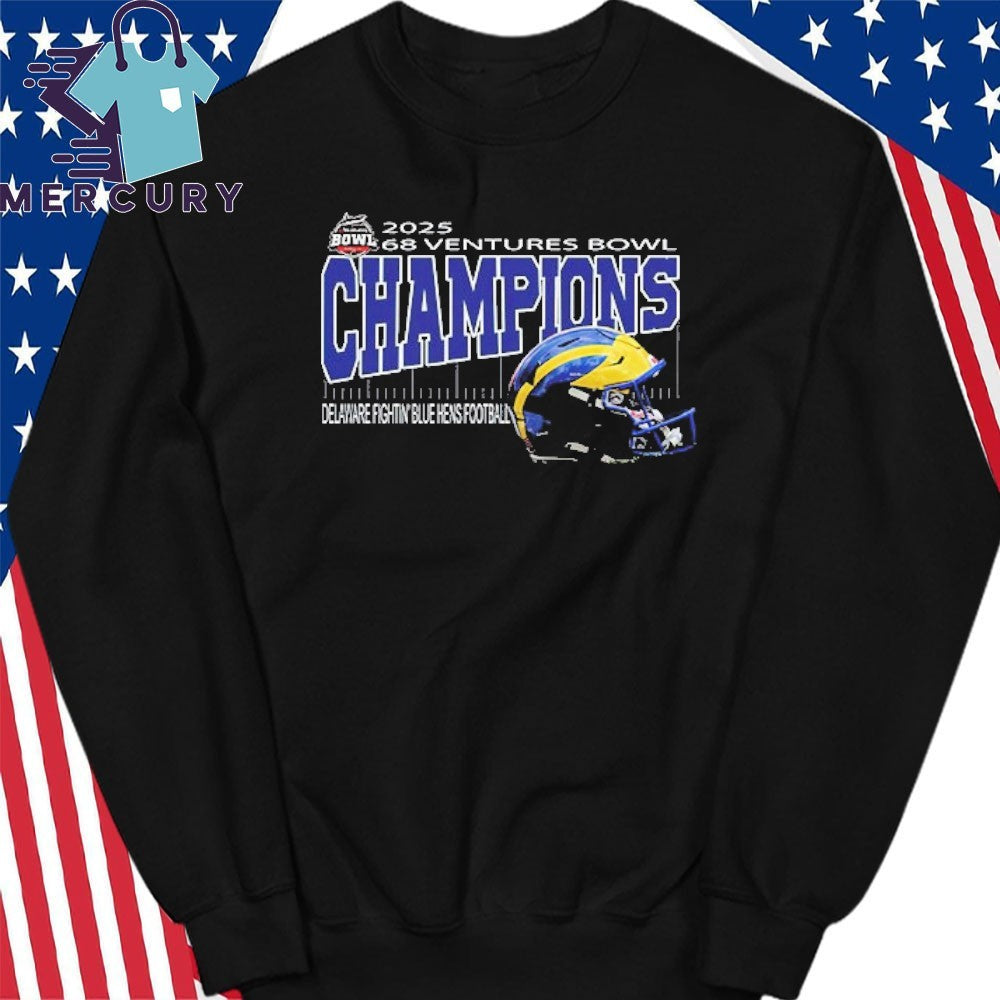 Delaware Fightinn Blue Hens 2025 68 Ventures Bowl Champions Helmet Shirt