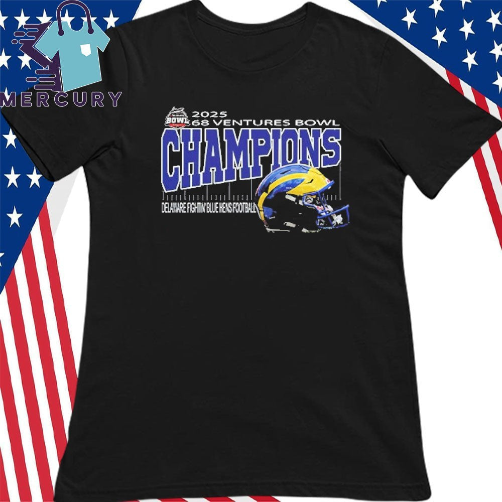 Delaware Fightinn Blue Hens 2025 68 Ventures Bowl Champions Helmet Shirt