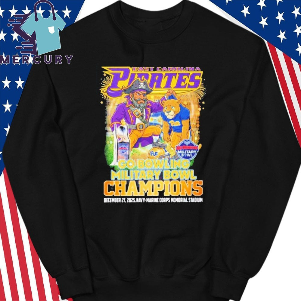 East Carolina Pirates 2025 Go Bowling Military Bowl Champions Mascot Shirt
