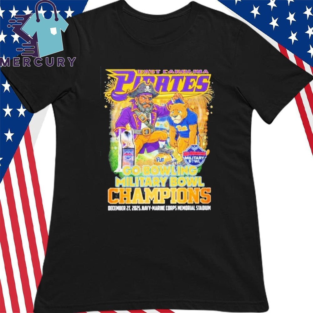 East Carolina Pirates 2025 Go Bowling Military Bowl Champions Mascot Shirt