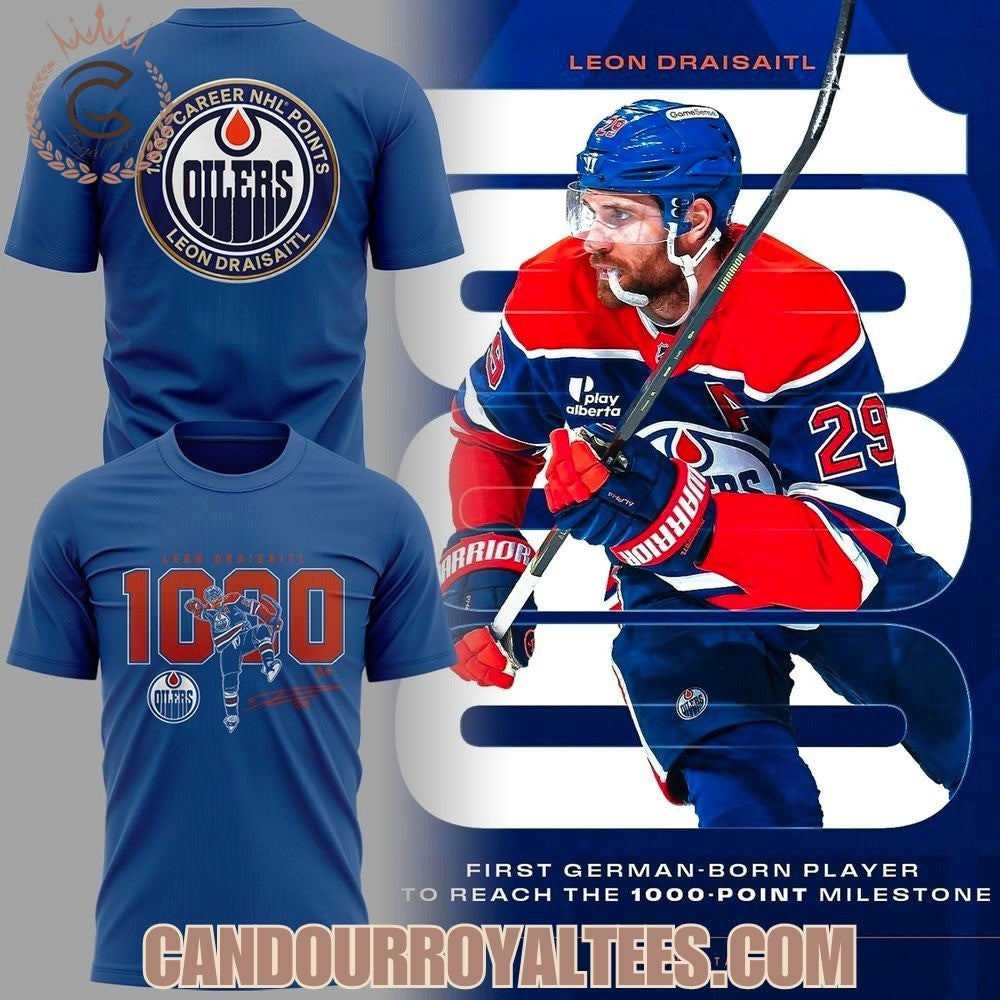 Edmonton Oilers Leon Draisaitl 1000 Career Points Two Sided Shirt