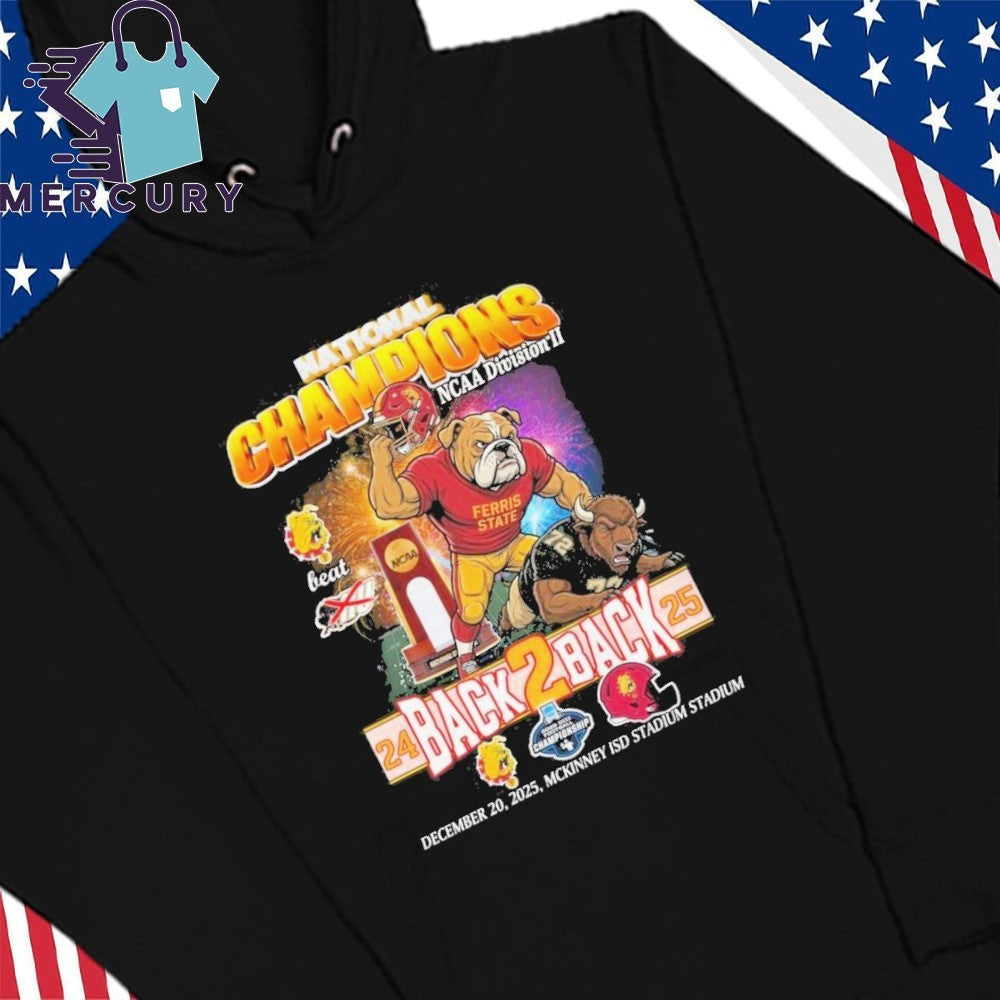 Ferris State Bulldogs National Champions NCAA Division II Back2Back 2025 Mascot Shirt