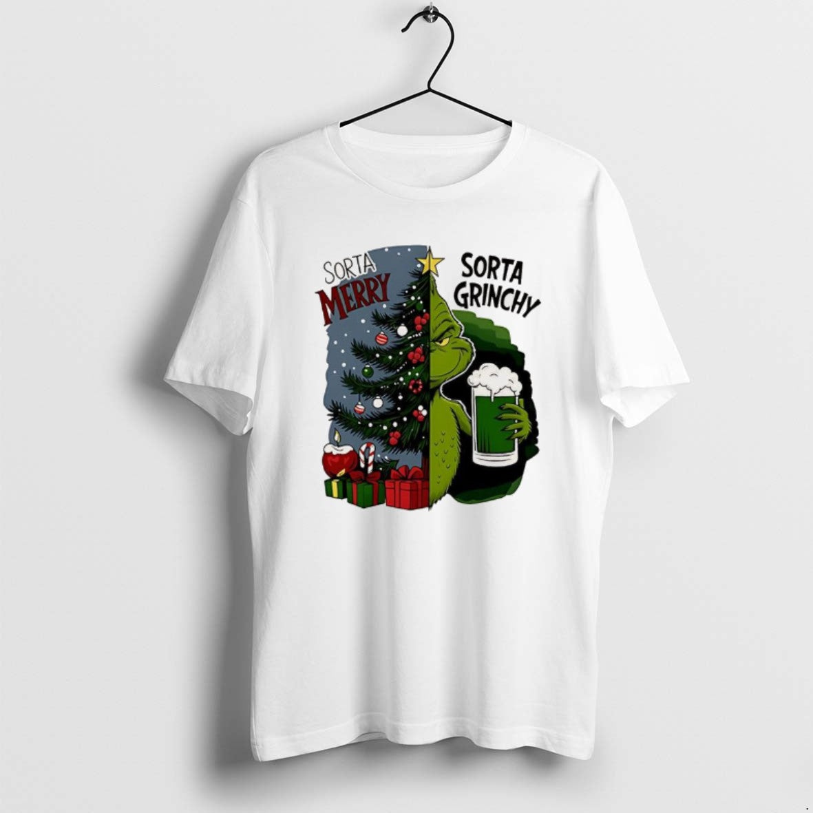 Official Grinch Half Tree Sorta Merry Sorta Grinchy Christmas Holiday T-Shirts, Hoodie, Sweatshirt | AU01DripNestTees.com