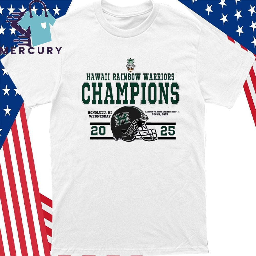 Hawaii Rainbow Warriors 2025 Hawaii Bowl Champions Helmet Shirt