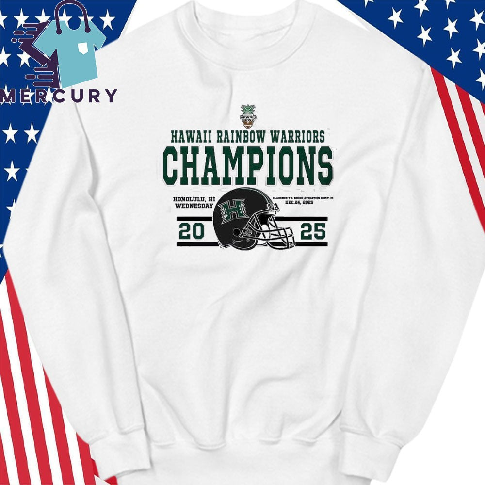 Hawaii Rainbow Warriors 2025 Hawaii Bowl Champions Helmet Shirt