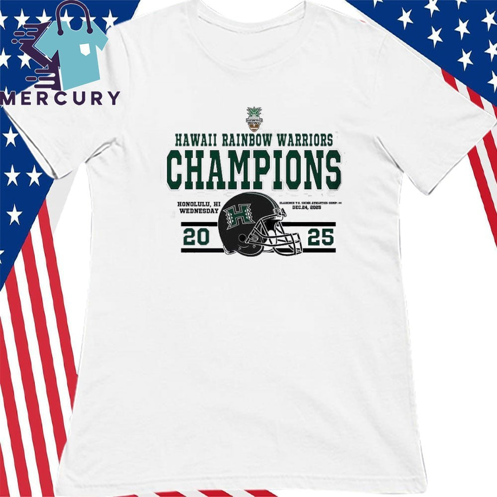 Hawaii Rainbow Warriors 2025 Hawaii Bowl Champions Helmet Shirt