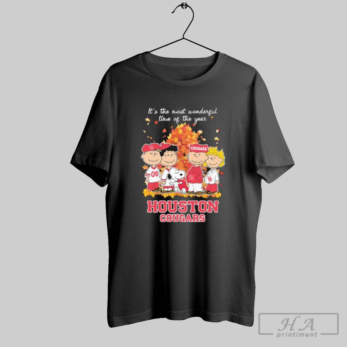 Official Houston Cougars And Peanuts Character Its The Most Wonderful Time Of The Year Tee