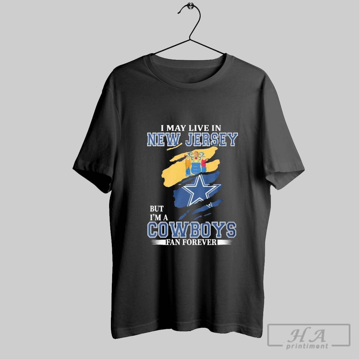 Official I May Live In New Jersey But Im A Dallas Cowboys Fan Forever Tee