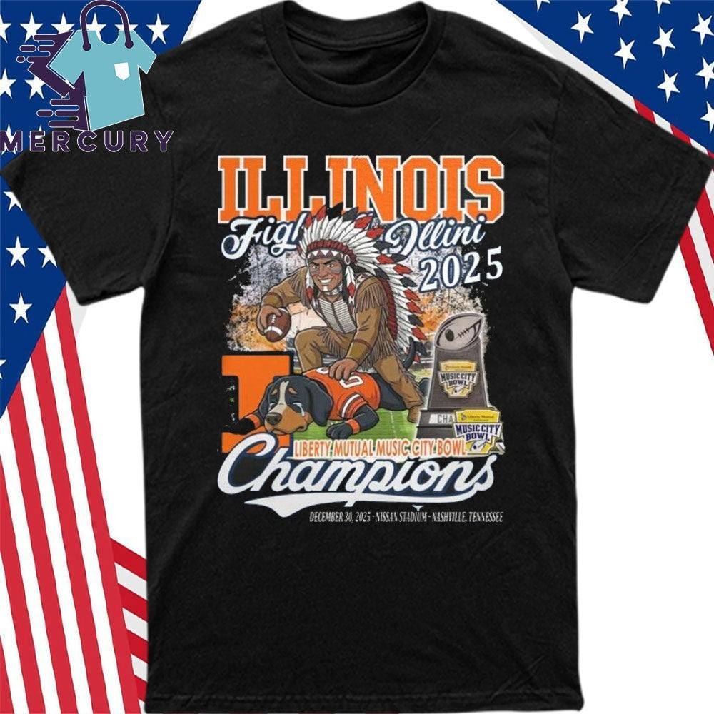 Illinois Fighting Illini Beat Tennessee Volunteers 2025 Liberty Mutual Music City Bowl Champions Mascot Shirt
