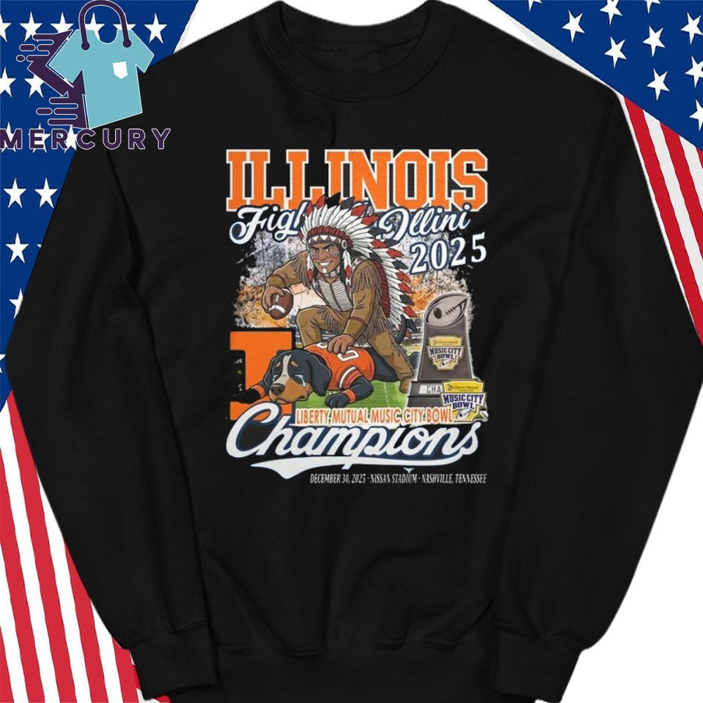 Illinois Fighting Illini Beat Tennessee Volunteers 2025 Liberty Mutual Music City Bowl Champions Mascot Shirt