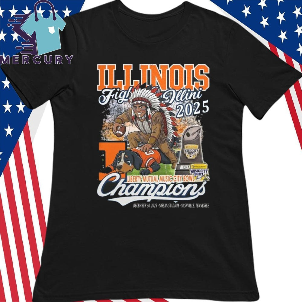 Illinois Fighting Illini Beat Tennessee Volunteers 2025 Liberty Mutual Music City Bowl Champions Mascot Shirt