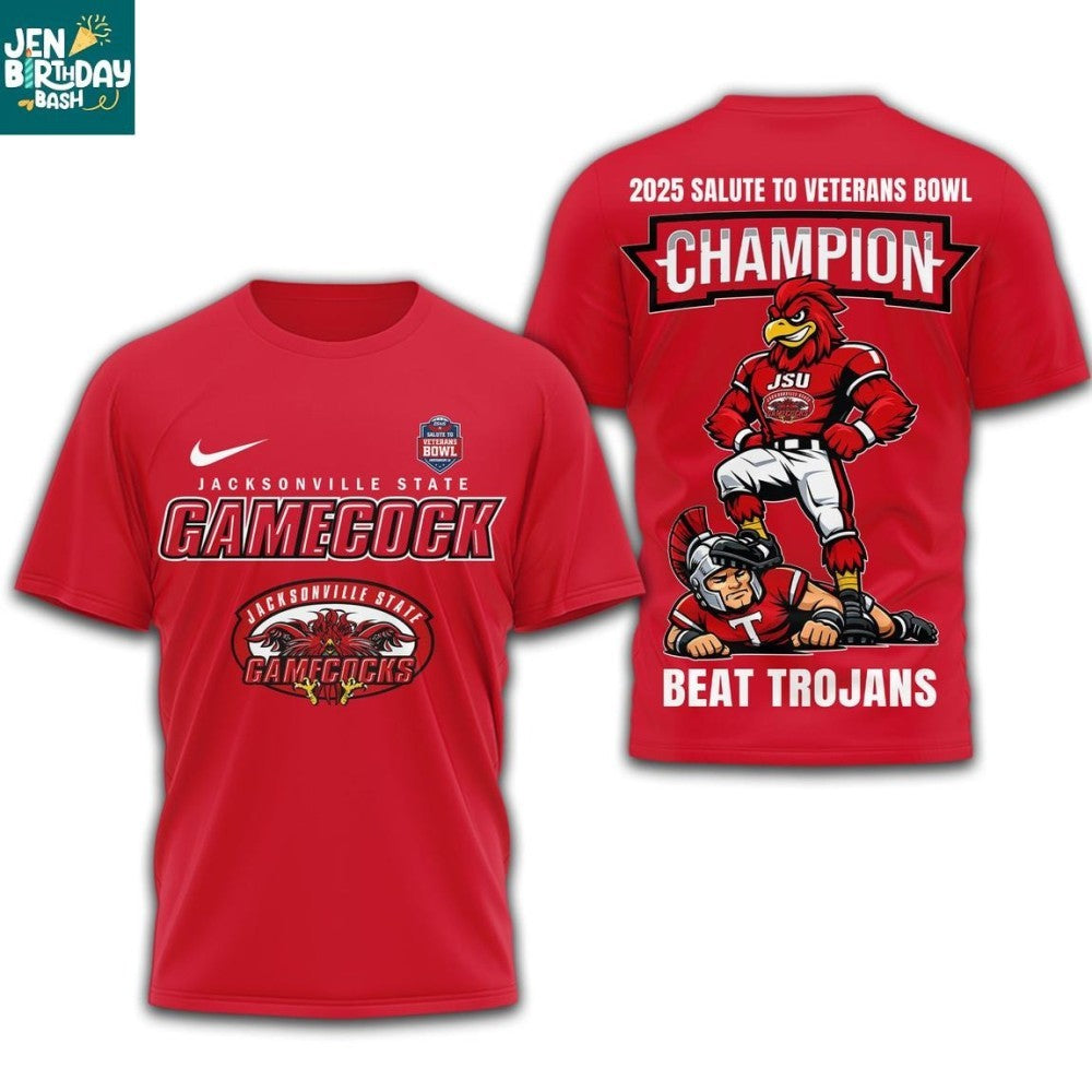 Jacksonville State Gamecocks NCAA 2025 Salute To Veterans Bowls Champs Mascot Shirt