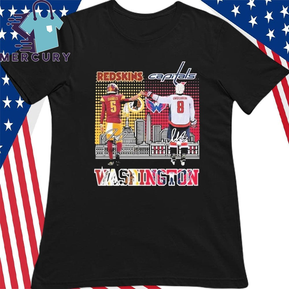 Jayden Daniels Fist Bump Alexander Ovechkin Washington Redskins And Washington Capitals City Shirt