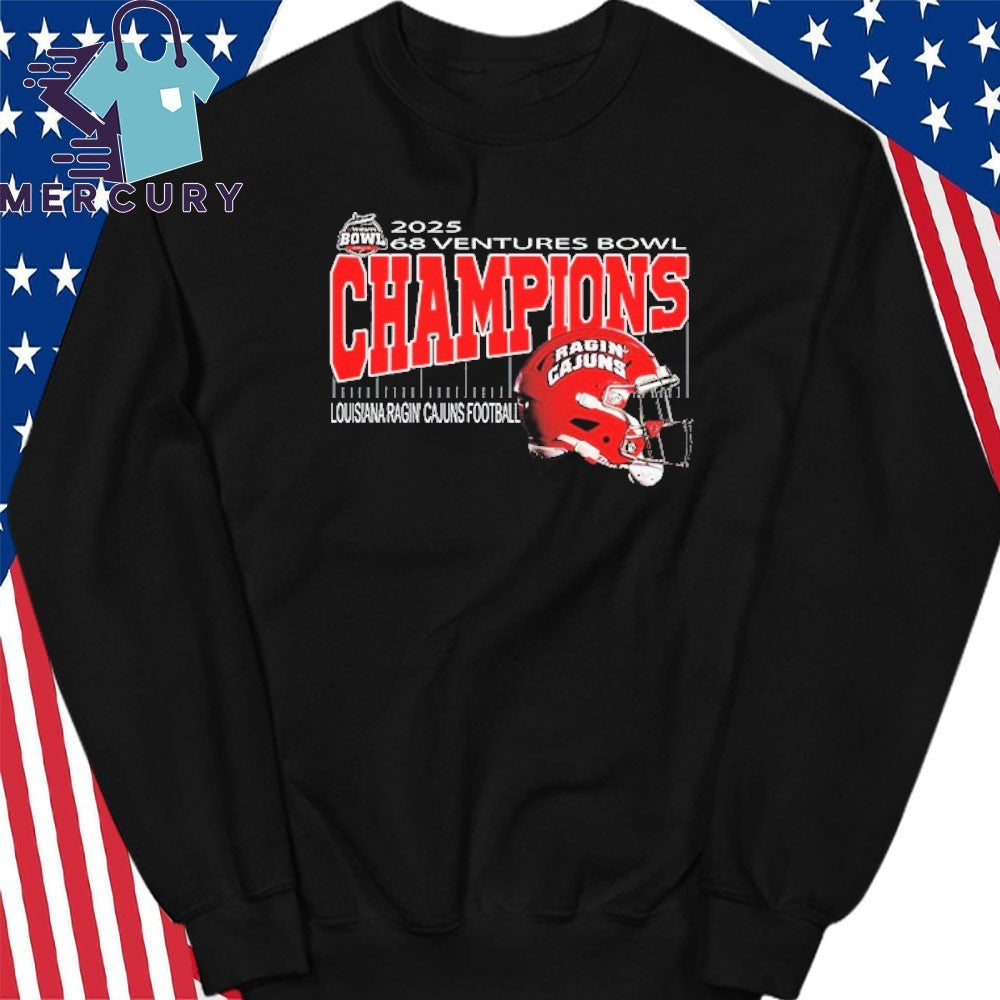 Louisiana Ragin’ Cajuns 2025 68 Ventures Bowl Champions Helmet Shirt