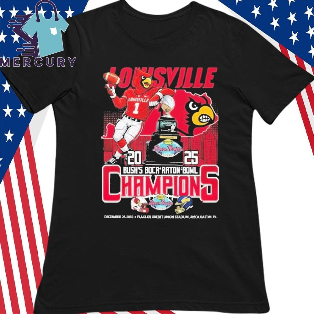 Louisville Cardinals 2025 Bush’s Boca Raton Bowl Champions Mascot Shirt