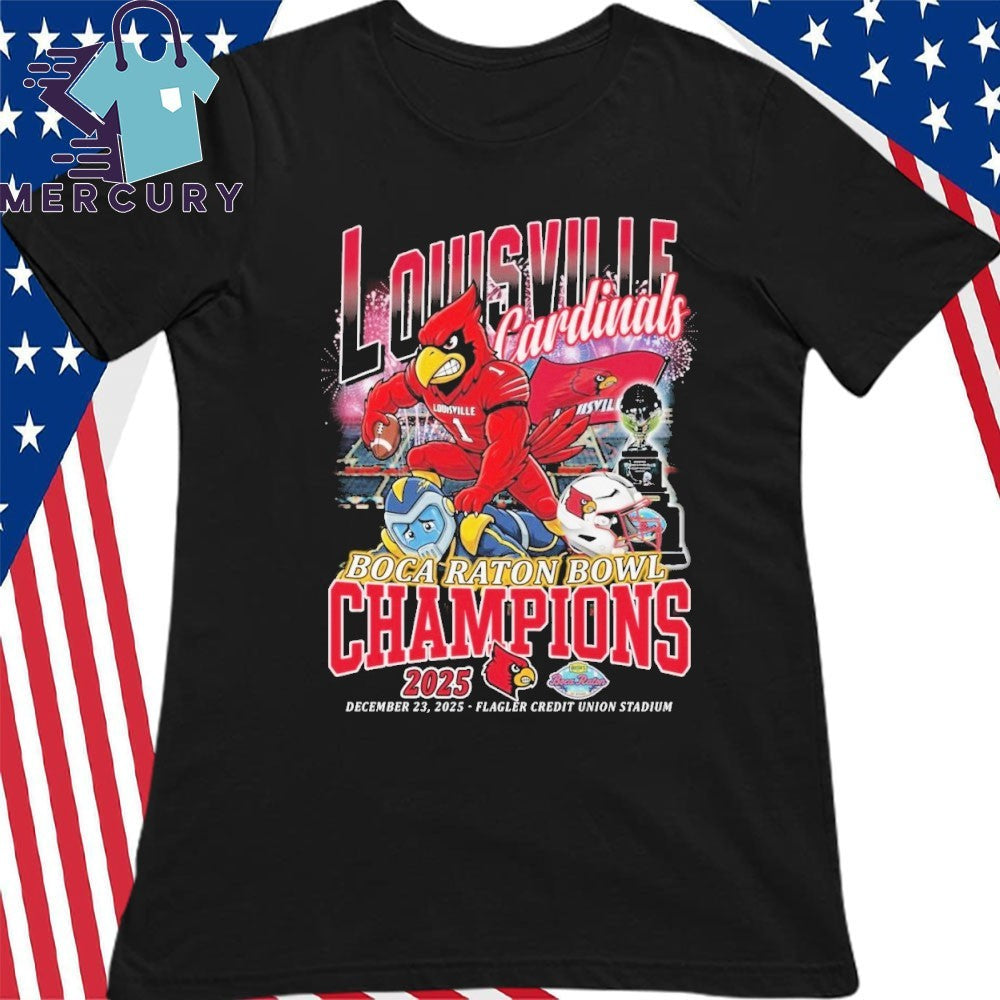 Louisville Cardinals Boca Raton Bowl Champions 2025 Mascot Shirt