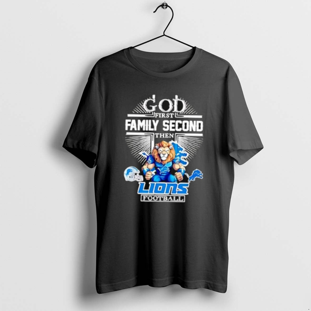 Official Mascot Of Detroit Lions God First Family Second Then Football T-Shirts, Hoodie, Sweatshirt | AU01DripNestTees.com