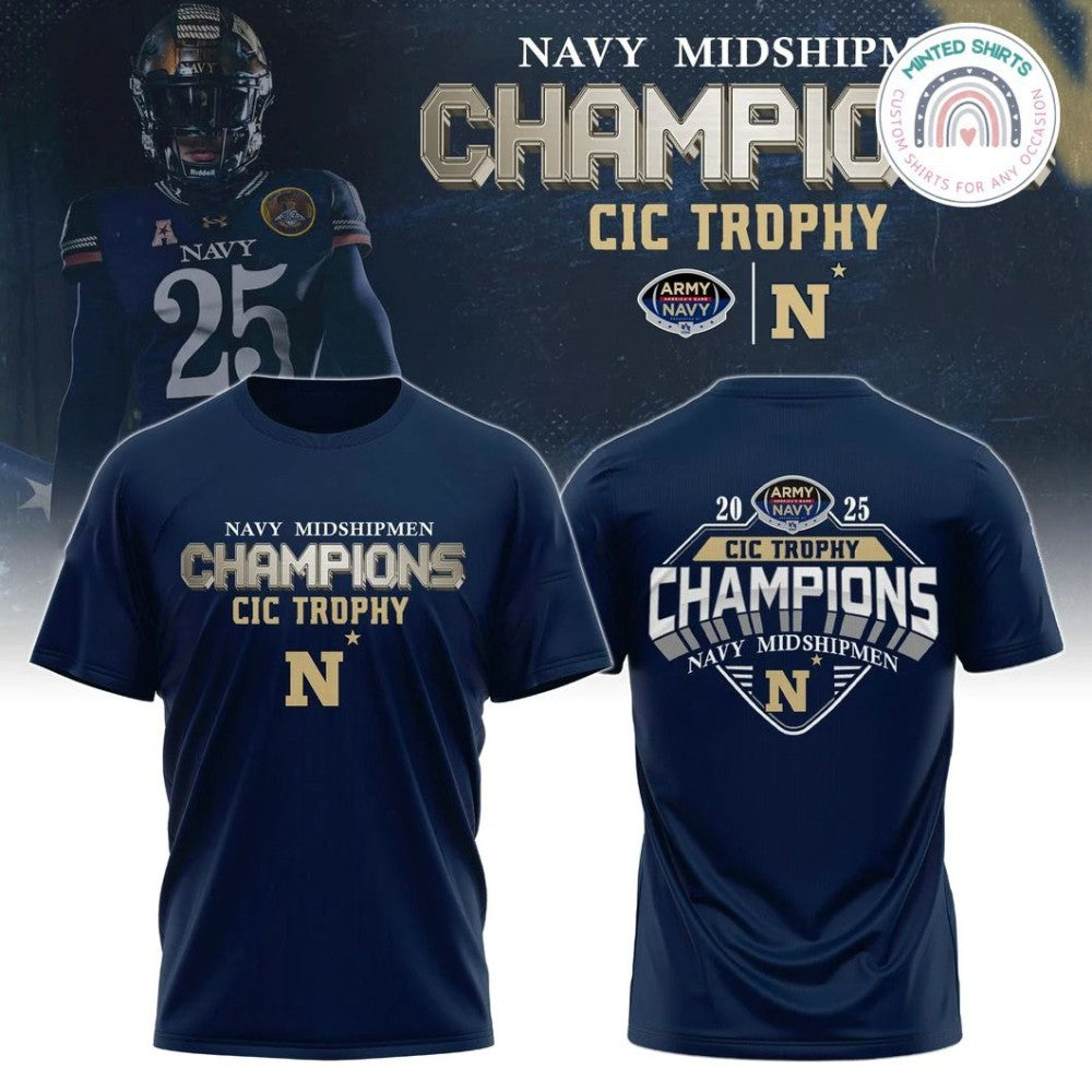 Navy Midshipmen Football Champions Cic Trophy 2025 Two Sided Shirt