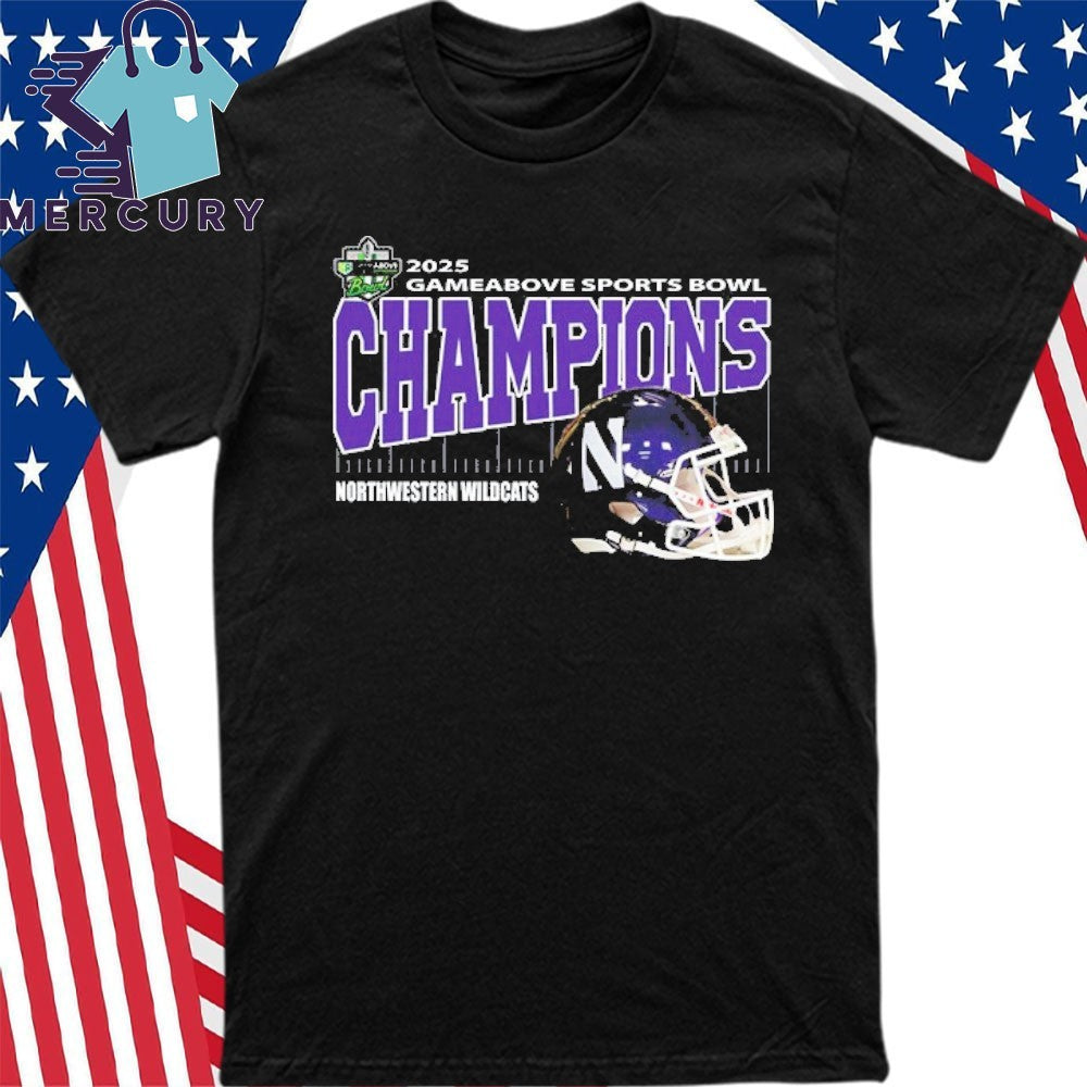 Northwestern Wildcats Football Gameabove Sports Bowl 2025 Champions Helmet Shirt