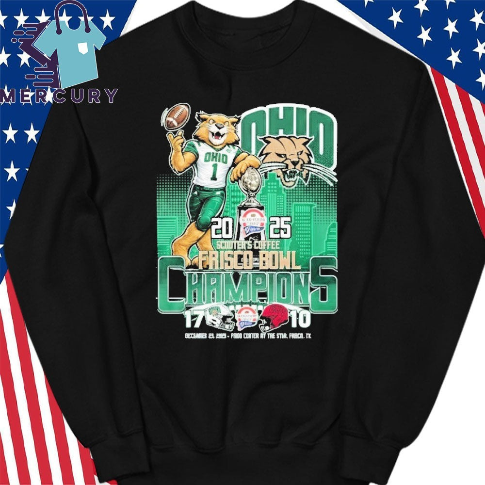 Ohio Bobcats 2025 Scooter’s Coffee Frisco Bowl Champions Mascot Shirt
