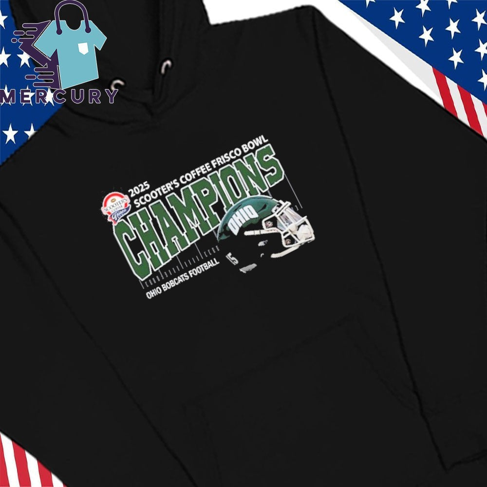 Ohio Bobcats Football 2025 Scooter’s Coffee Frisco Bowl Champions Helmet Shirt