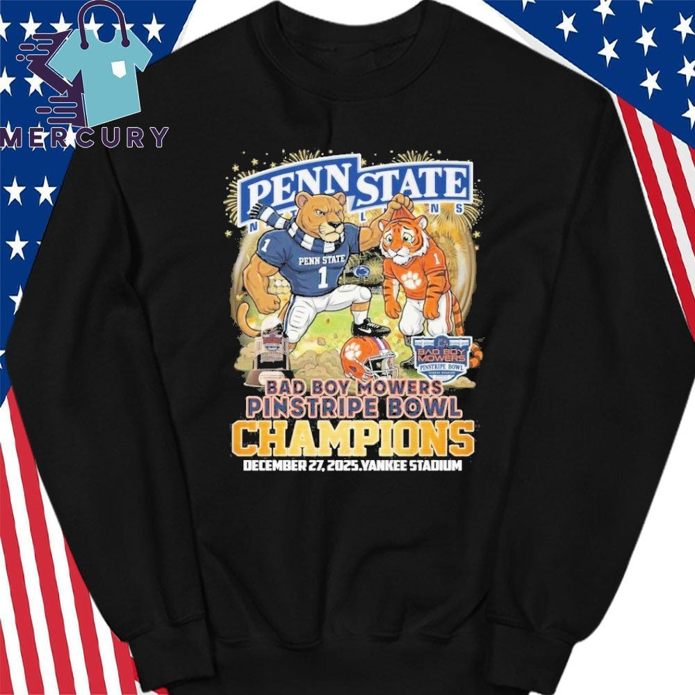 Penn State Nittany Lions 2025 Bad Boy Mowers Pinstripe Bowl Champions Mascot Shirt