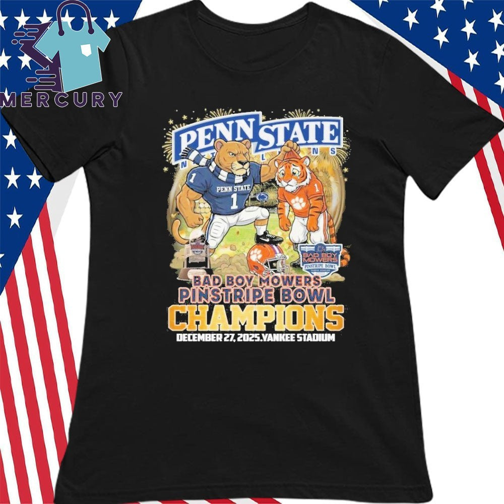 Penn State Nittany Lions 2025 Bad Boy Mowers Pinstripe Bowl Champions Mascot Shirt