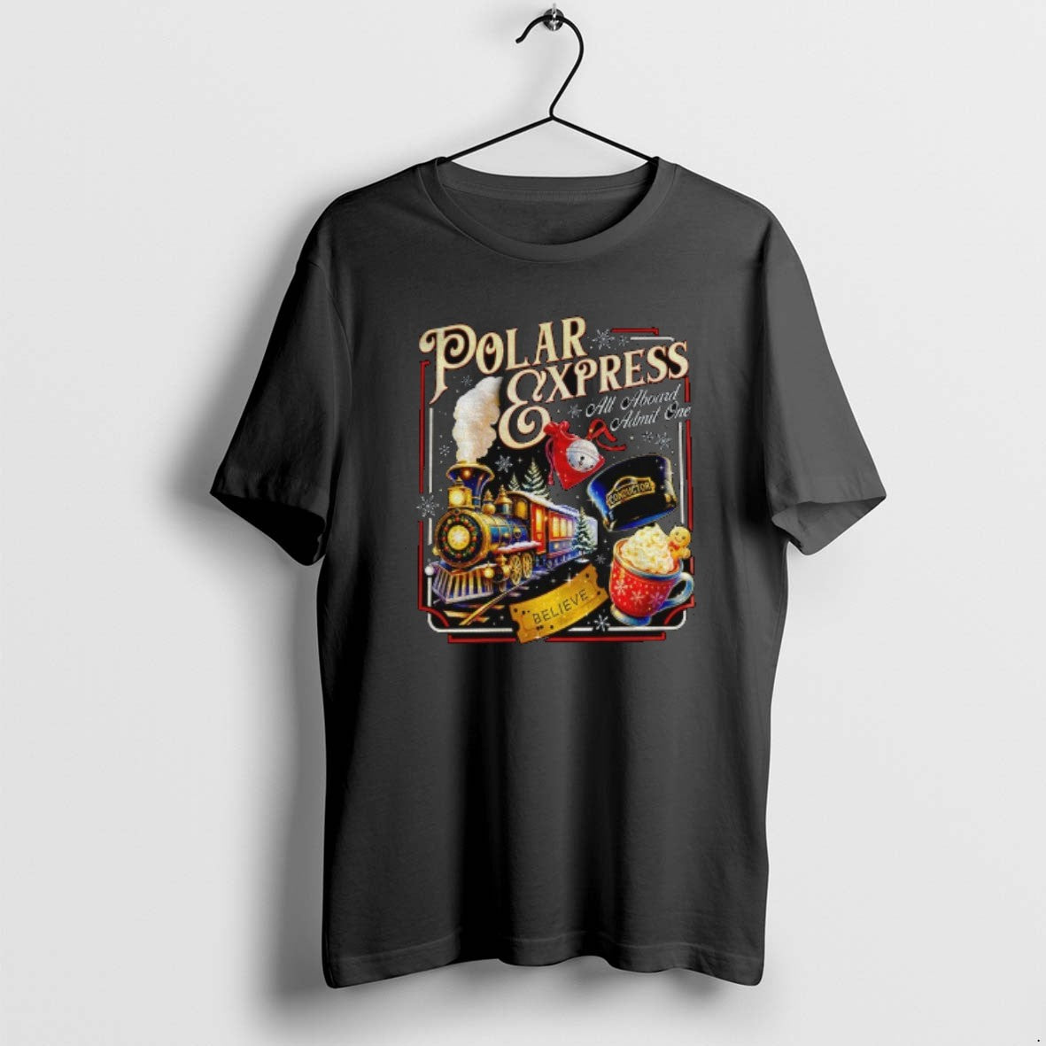 Official Polar Express All Aboard Admit One Christmas Believe Gold Stick T-Shirts, Hoodie, Sweatshirt | AU01DripNestTees.com