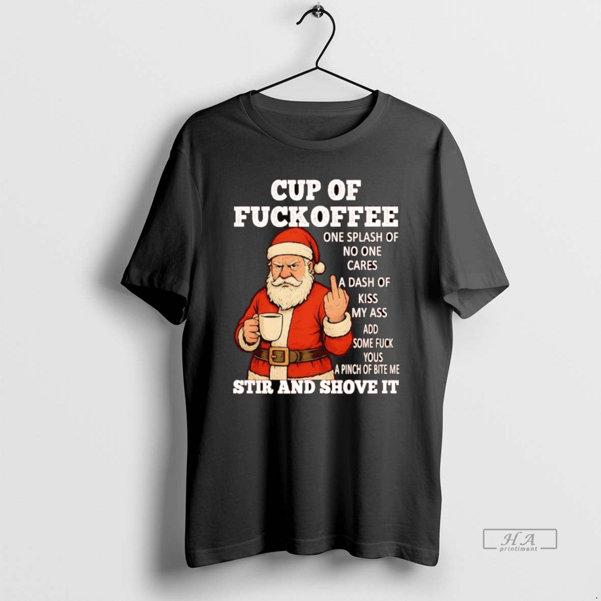 Official Santa Middle Finger Cup Of Fuckoffee Stir And Shove It Christmas T-Shirts, Hoodie, Sweatshirt | AU01DripNestTees.com