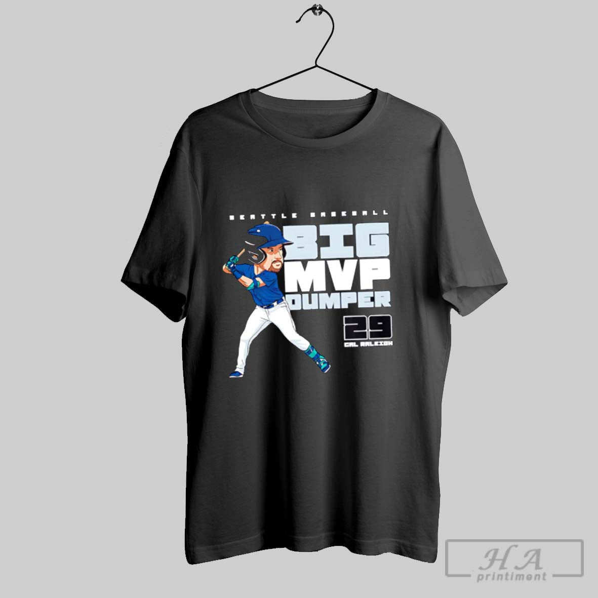 Official Seattle Baseball Big Mvp Dumper 29 Cal Raleigh Baseball Player Cartoon
