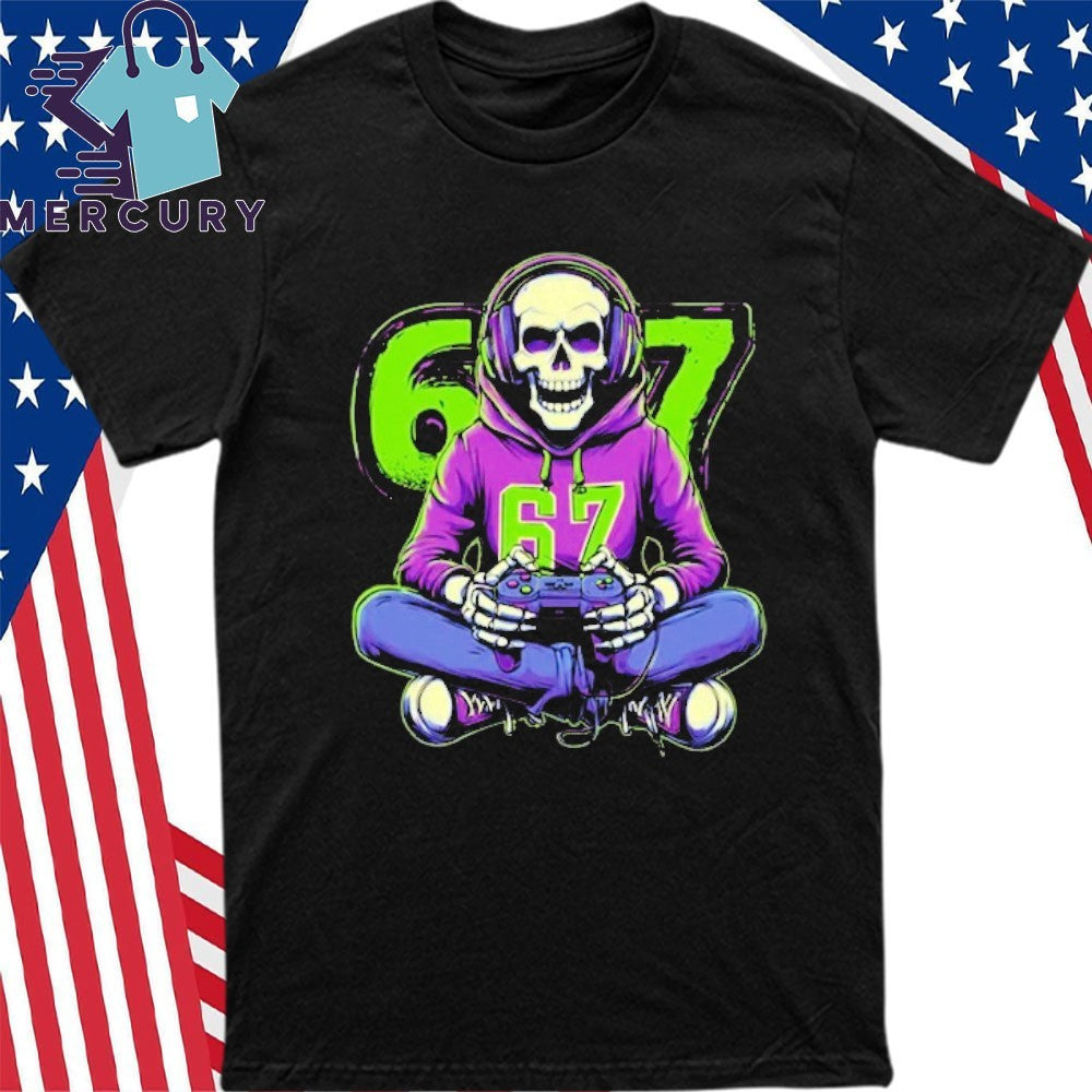 Skeleton 67 Gamer With Retro Controller Shirt