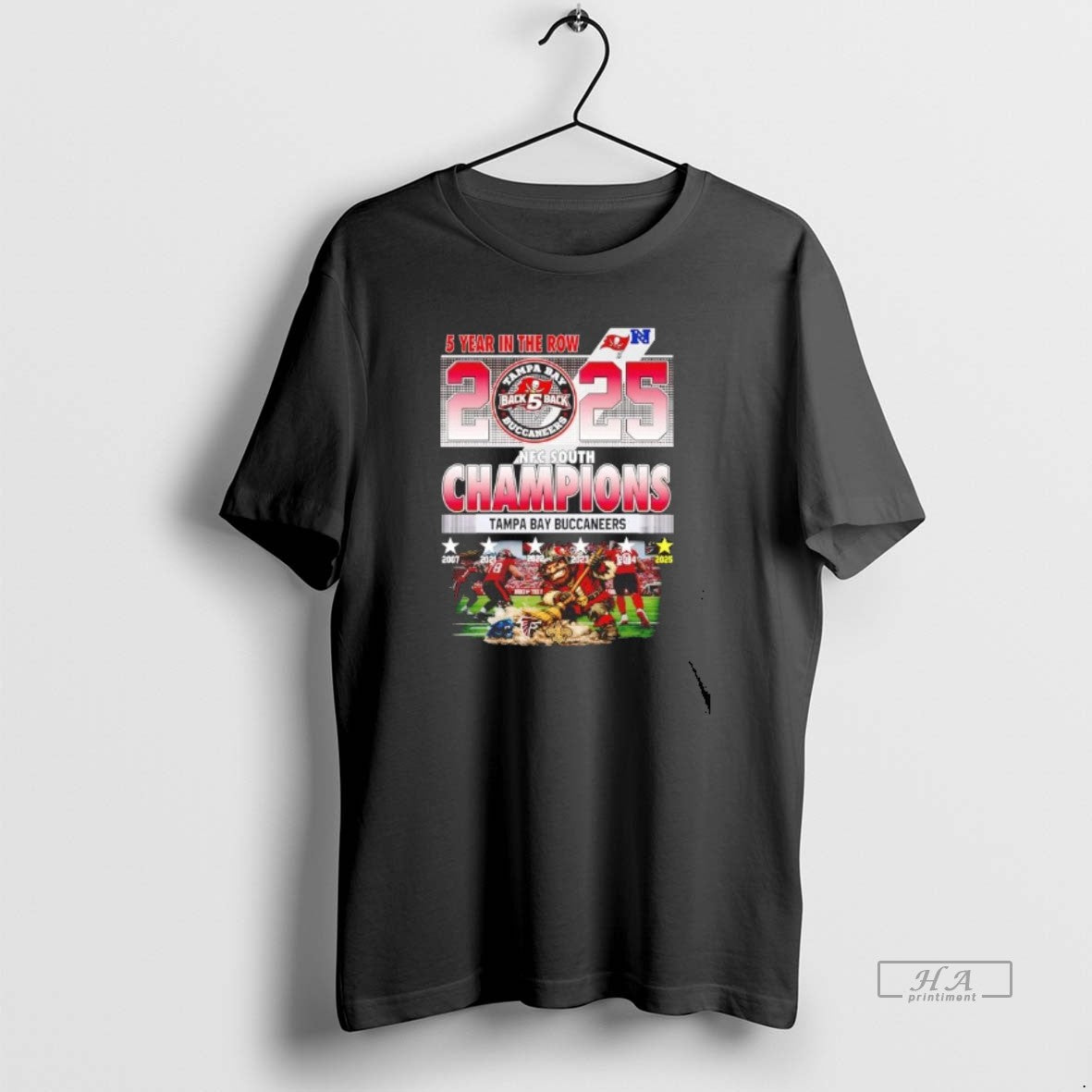 Official Tampa Bay Buccaneers 2025 Nfc South Champions 5 Year In The Row T-Shirts, Hoodie, Sweatshirt | AU01DripNestTees.com