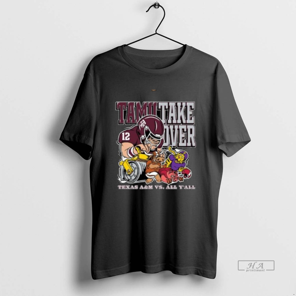 Official Texas Am Aggies Vs All Yall Tamu Takeover Mascot Circle Black T-Shirts, Hoodie, Sweatshirt | AU01DripNestTees.com
