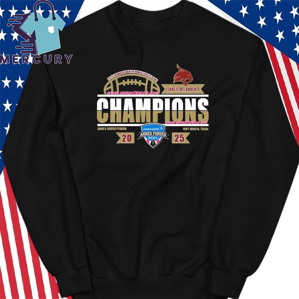 Texas State Bobcats 2026 Lockheed Martin Armed Forces Bowl Champions Locker Room Shirt