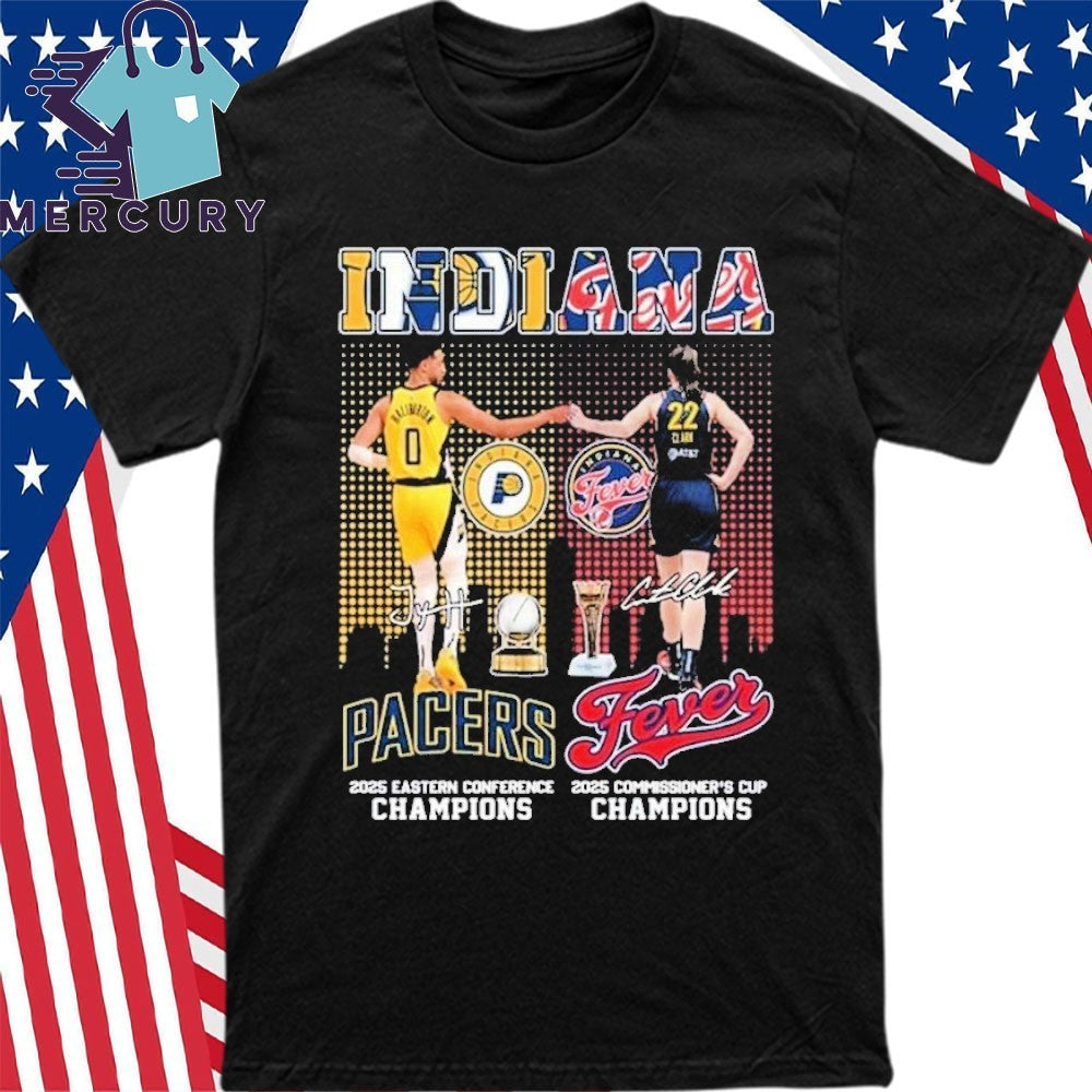 Tyrese Haliburton Fist Bump Caitlin Clark Indiana Pacers And Indiana Fever Champions 2025 Shirt