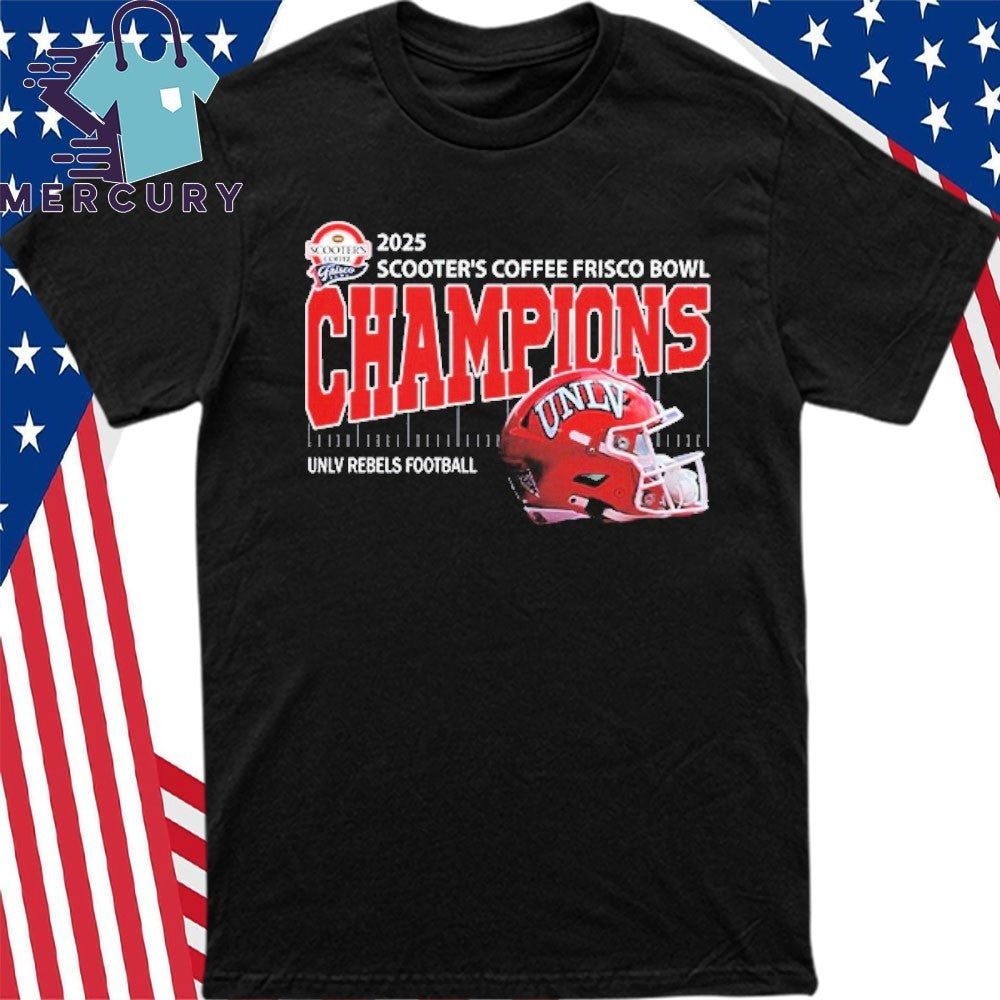 UNLV Rebels Football 2025 Scooter’s Coffee Frisco Bowl Champions Helmet Shirt