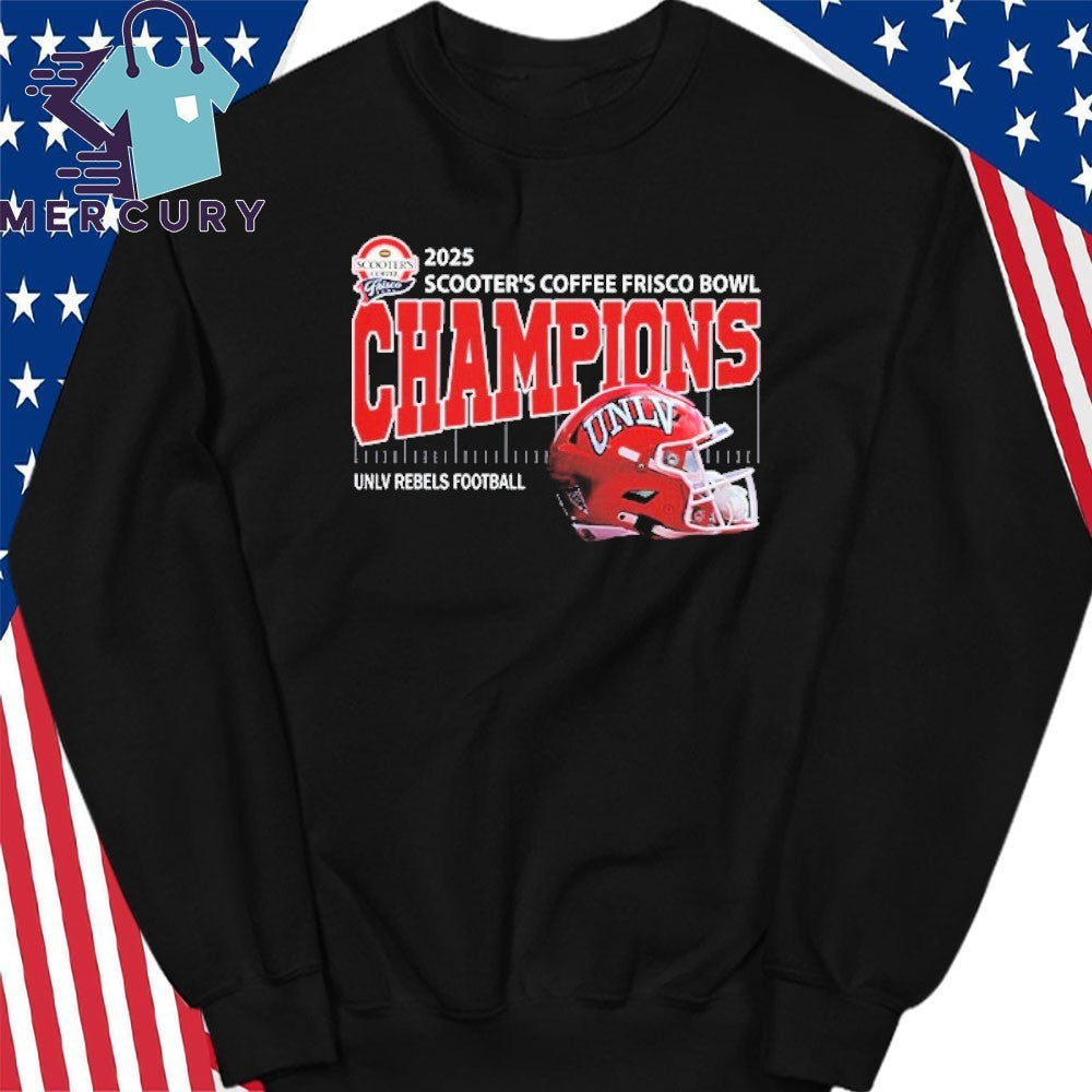 UNLV Rebels Football 2025 Scooter’s Coffee Frisco Bowl Champions Helmet Shirt